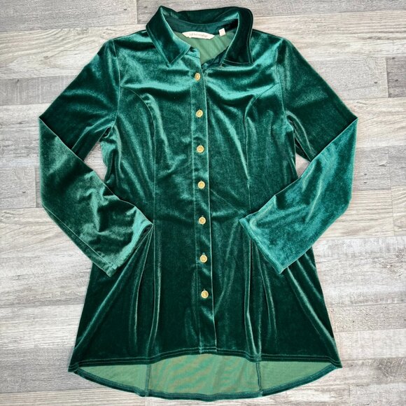 Soft Surroundings Emerald Green Velvet Long Sleeve Button Down Tunic C25 - Picture 1 of 6